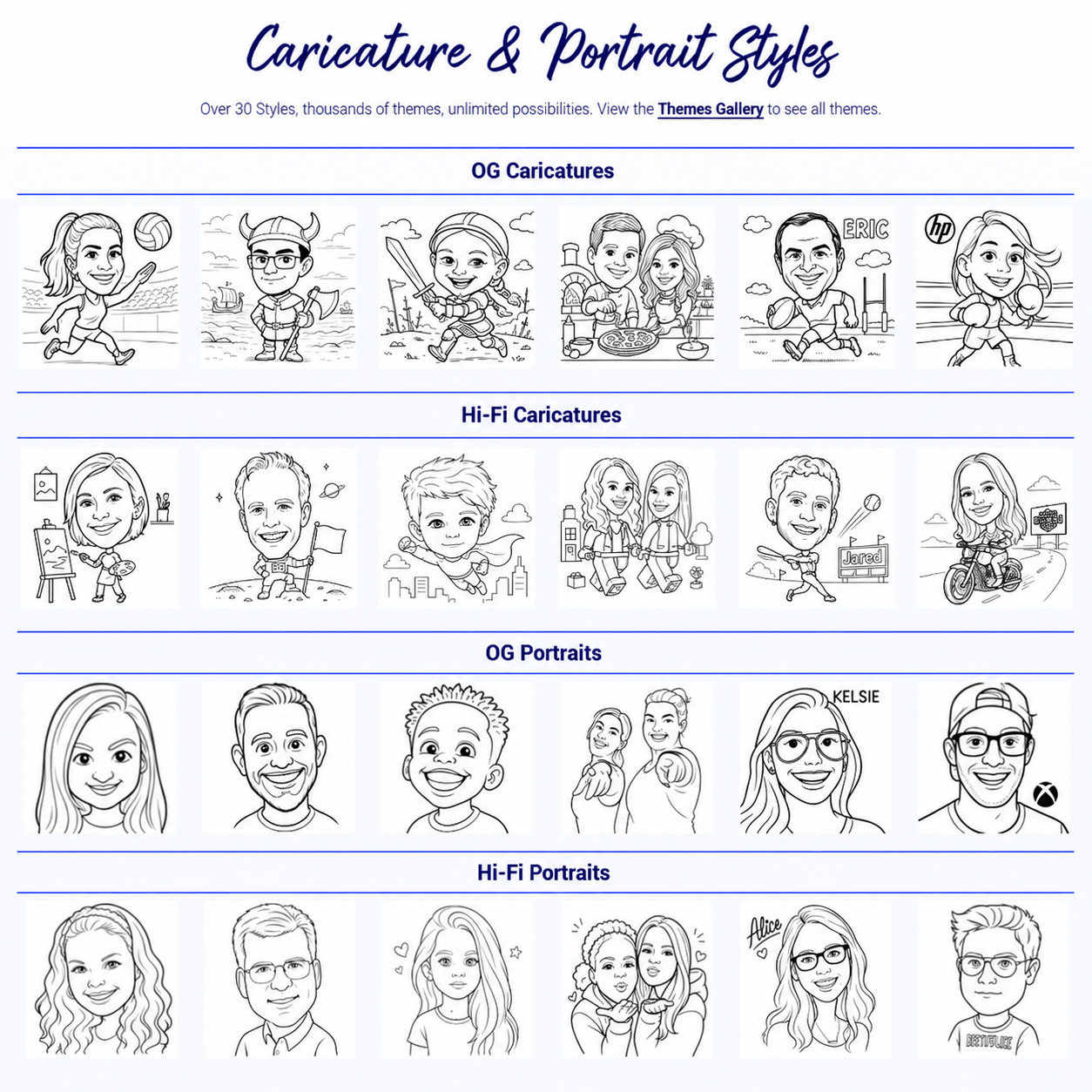 A gallery of styles offered by SketchBots