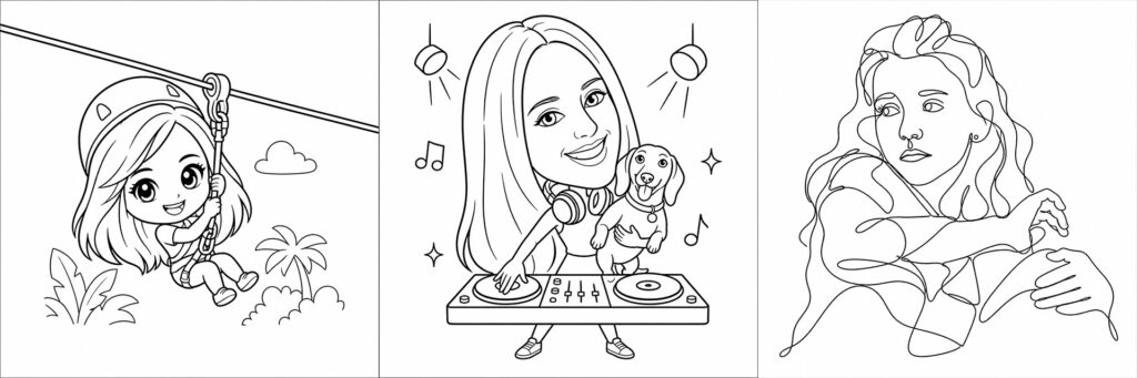 3 styles of sketches done by Ai SketchBot